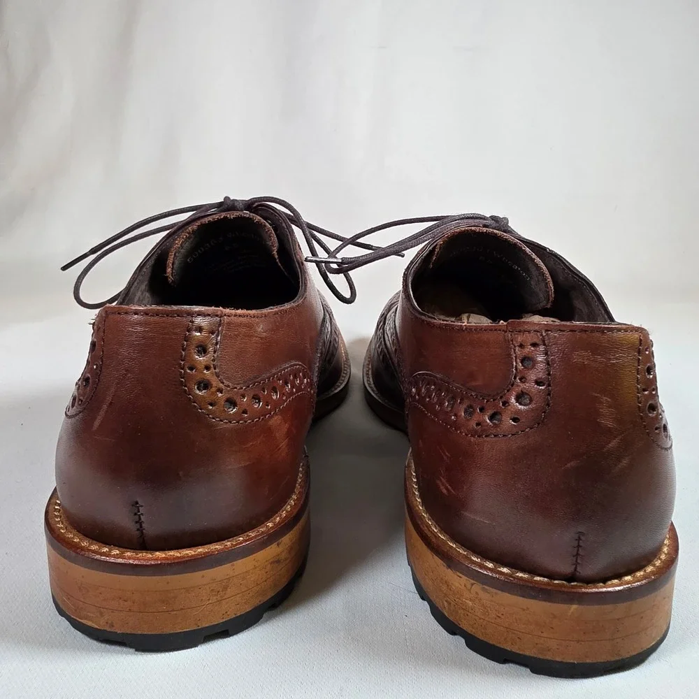 Joseph Abboud Wheaton Brown Mens 8.5 Wingtip Oxford Leather Brogue Lug Sole Shoe